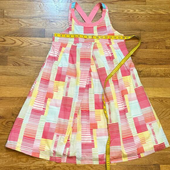 Kenzo Kids Girl’s Medium Pink Green Criss Cross Printed Apron Midi Sun Dress - Picture 4 of 9